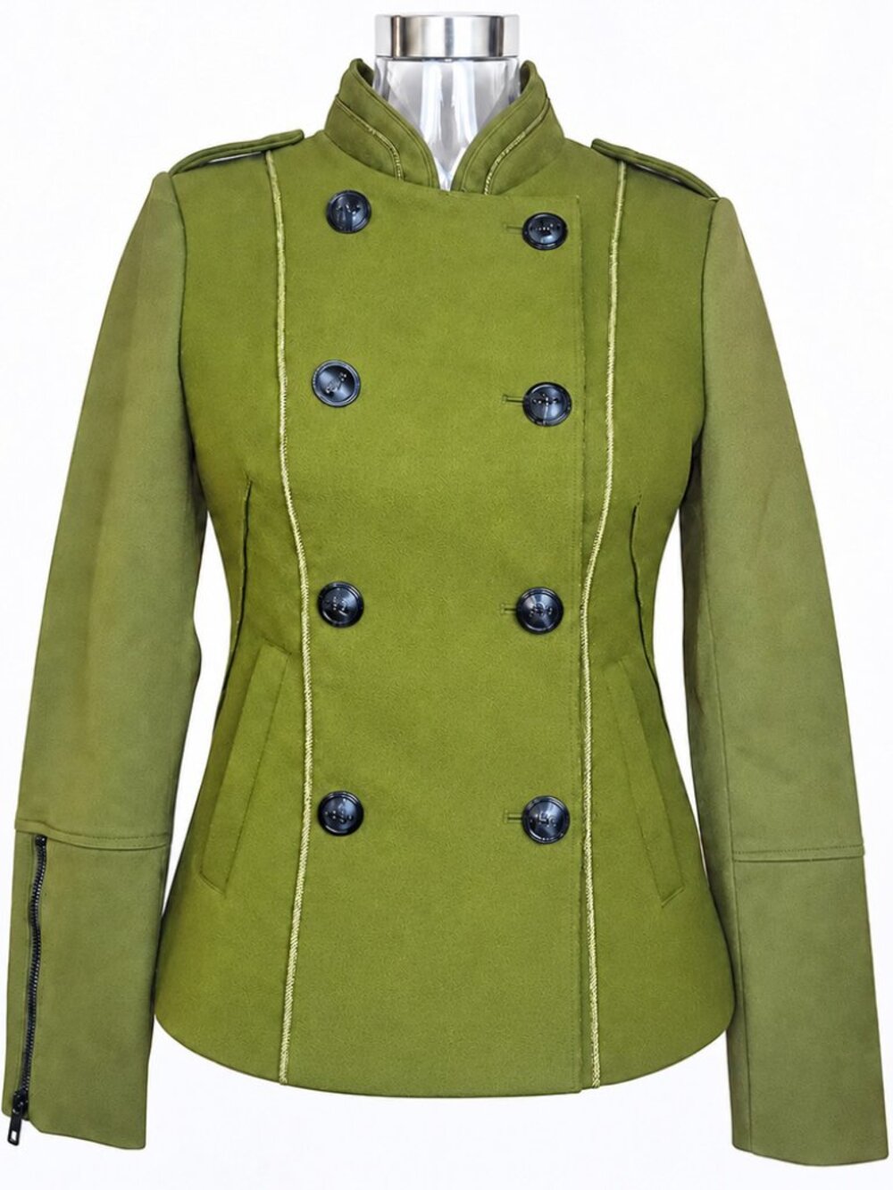 Army Green Double-Breasted Tapered Military Blazer Suit Jacket XS